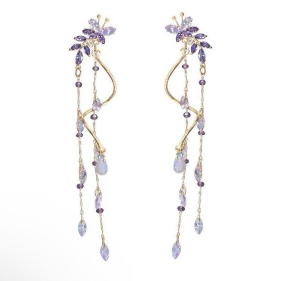 Wisteria Purple Zircon Tassel Earrings - Picture 4 of 4